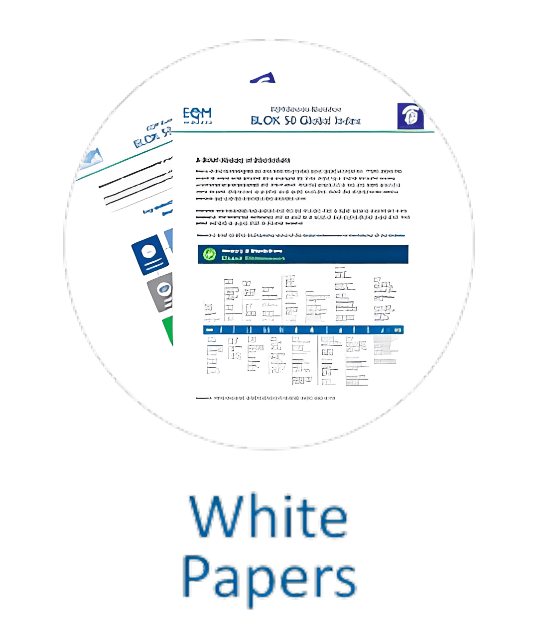 White papers with text and diagrams.